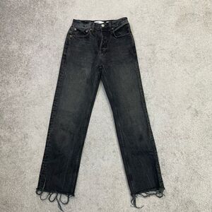 Re/Done Originals Womens Straight Leg Button Fly Raw Hem Crop Jeans Black Size 2